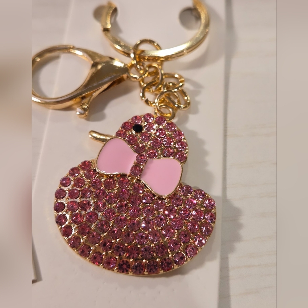 Pink and Goldtone Duck Keychain/ Purse Charm